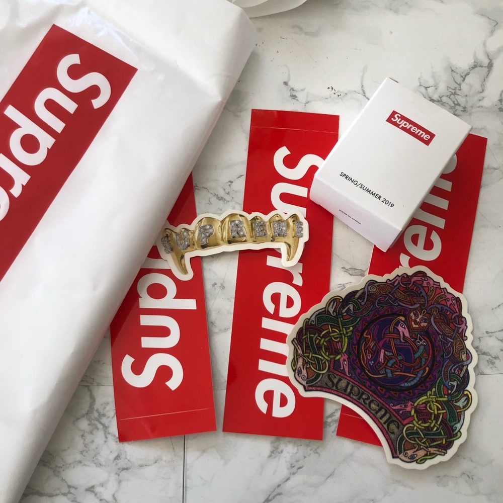 Supreme shower cap, stickers and bag
